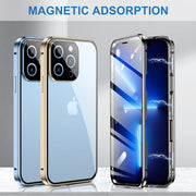Full Body 360 Double-Sided Tempered Glass Case with Aluminum Frame & Strong Magnetic Cover Lock & Lens Protector