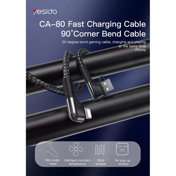 Yesido Dual Right Angle Lightning Data Cable 1.2M