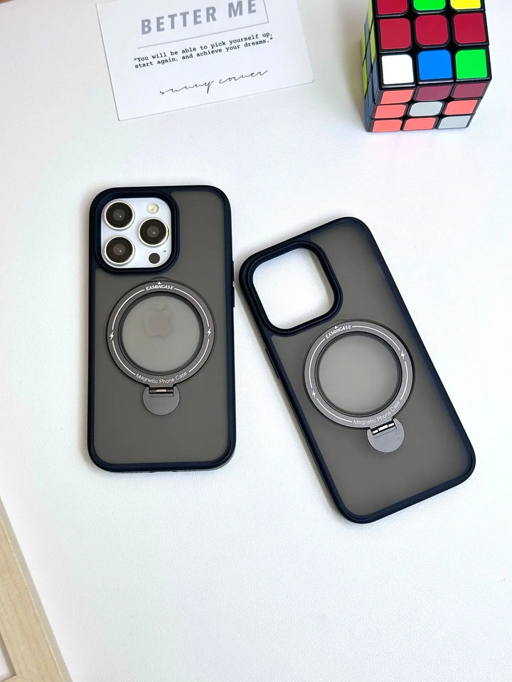 Magnetic Transparent Matte Case With Matching Metallic Lens Protector & Metal Ring Stand - iCase Stores
