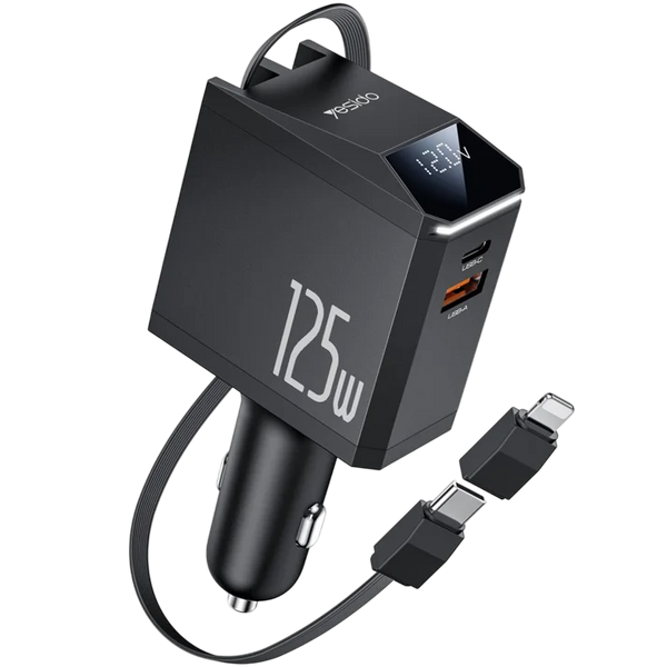 Yesido 4-in-1 Super Fast Car Charger 125W Retractable Cable