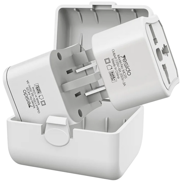 Yesido Universal Adapter Plug Kit – 4-in-1 International Travel Plug Converter with Storage Box