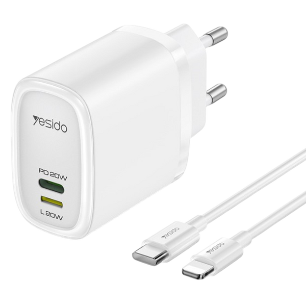 Yesido 20W Dual Port Quick Charger with Type-C to Lightning Cable