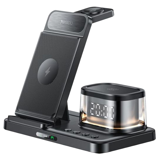 Yesido 5-in-1 Wireless Charger 15W Fast Charging Stand with Clock