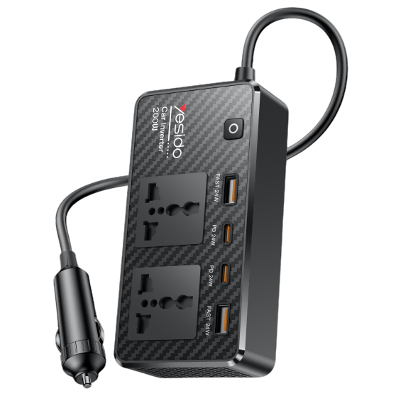 Yesido 200W Car Inverter with Dual AC Sockets and Fast Charging Ports