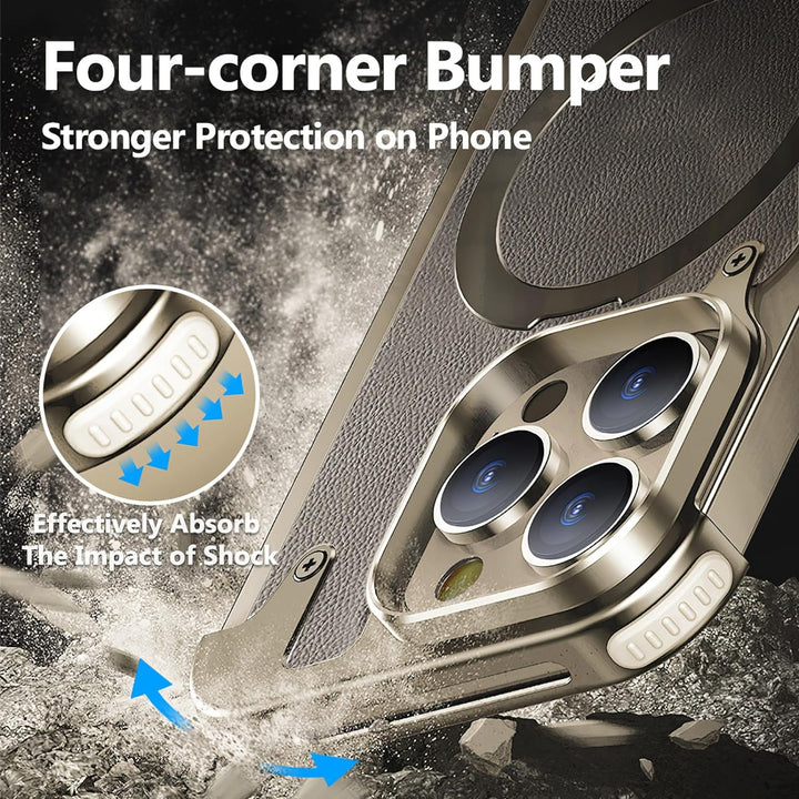 Frameless Armored Case with Leather Texture & Kickstand - iCase Stores