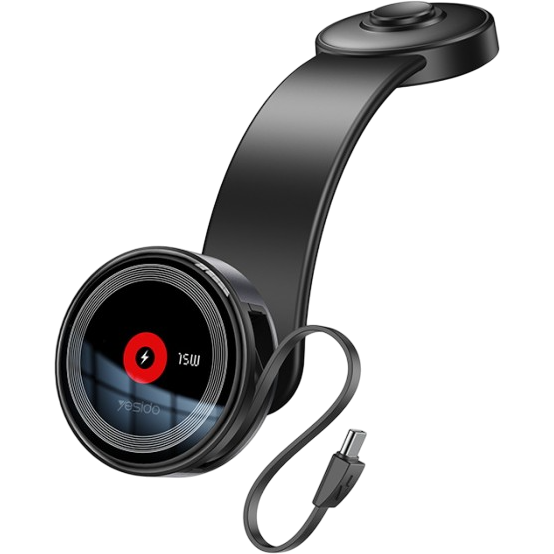 Yesido 15W Magnetic Wireless Charging Car Holder with Retractable Cable
