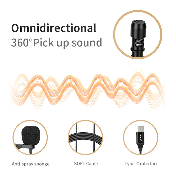Jmary Professional Type-C Interface Lapel Mic 3.5mm Micro Type Mic Mobile Phone PC Voice Lavalier Microphone - iCase Stores