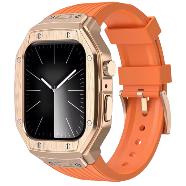 Luxury Stainless Steel Protective Case with Silicone Band for Apple Watch