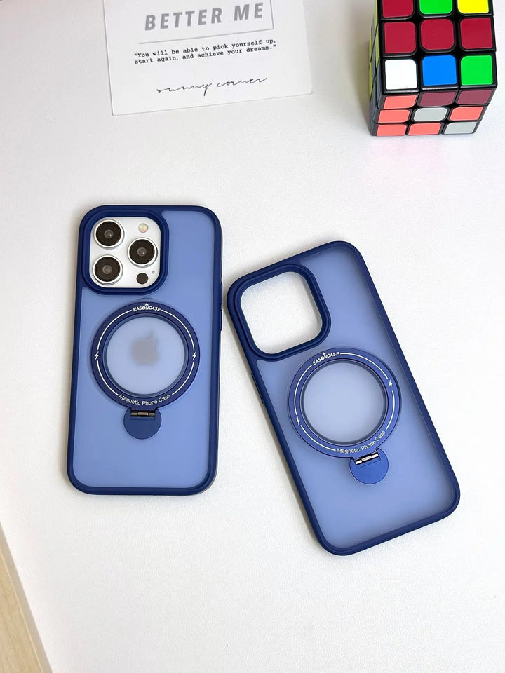 Magnetic Transparent Matte Case With Matching Metallic Lens Protector & Metal Ring Stand - iCase Stores