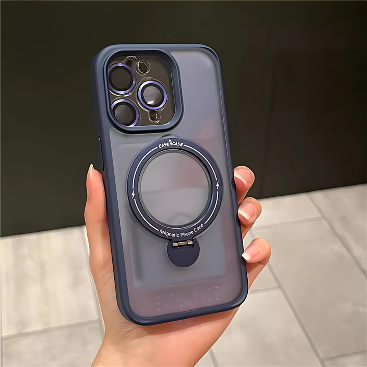 Magnetic Transparent Matte Case With Matching Metallic Lens Protector & Metal Ring Stand - iCase Stores