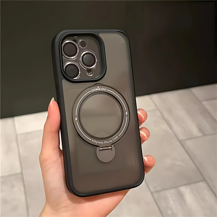 Magnetic Transparent Matte Case With Matching Metallic Lens Protector & Metal Ring Stand - iCase Stores
