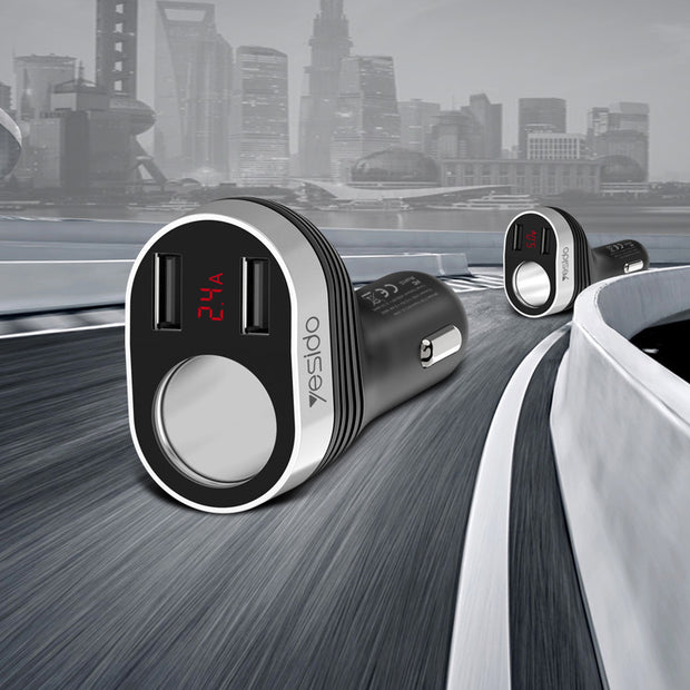 Yesido Smart Car Charger With Cigarette Lighter Port