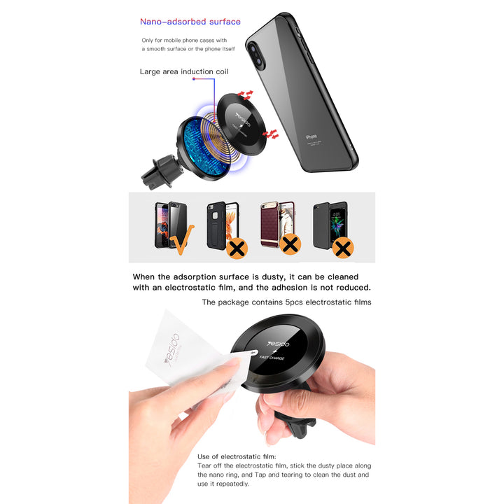 Yesido Car Wireless Charging Dashboard Air Vent 10W iCase Stores