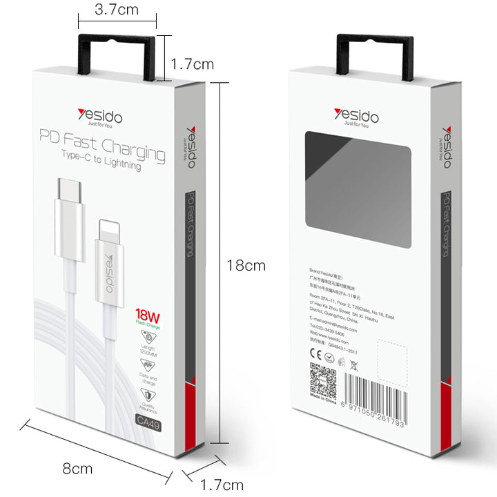 Yesido PD Fast Charging Type-C to Lightning 18W - iCase Stores
