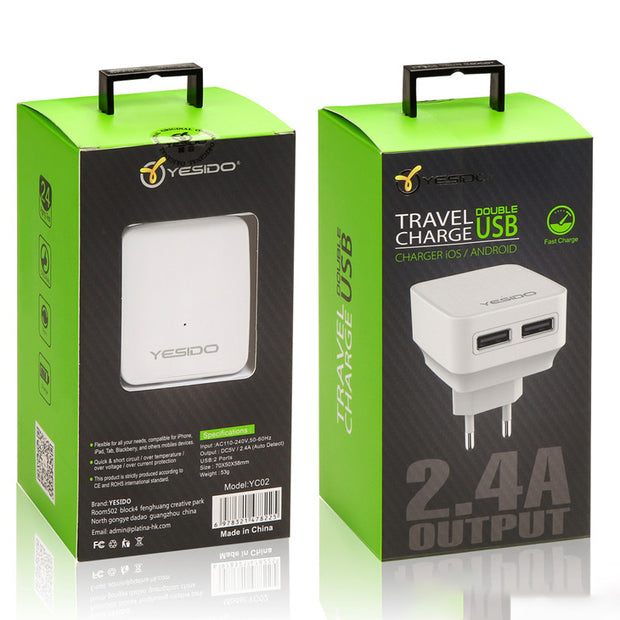 Yesido Travel Charger 2 USB Ports 2.4A - iCase Stores