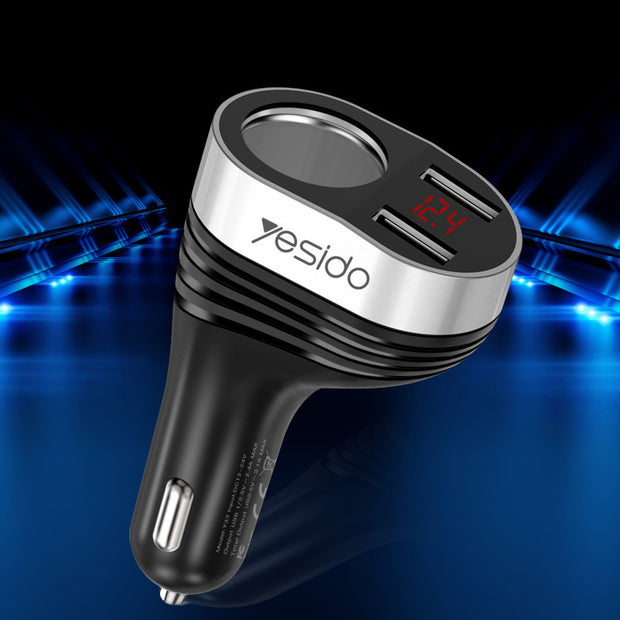 Yesido Smart Car Charger With Cigarette Lighter Port