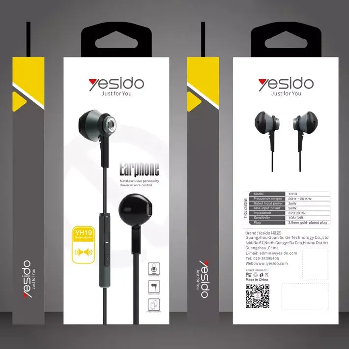 Yesido Stereo Noise Cancelling Earphones With Microphone 3.55mm - iCase Stores