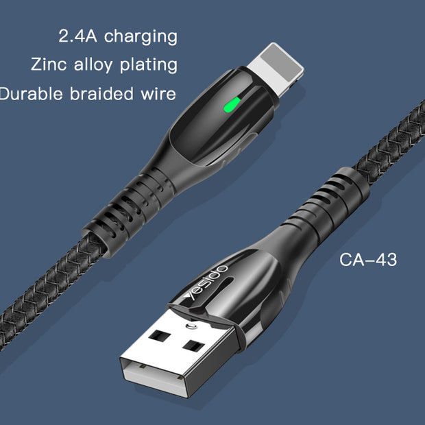 Yesido Metal Data Cable with Led light 2.4A
