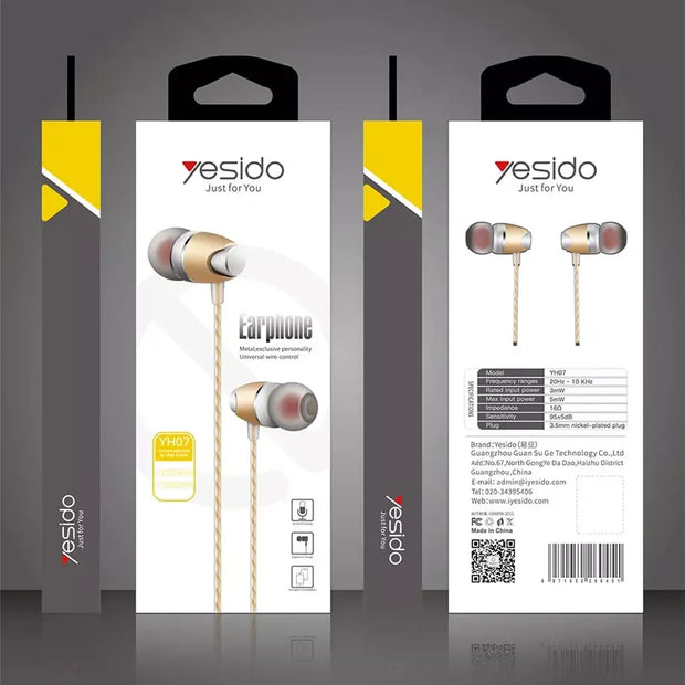 Yesido Metal Personality Earphone Universal Wire Control With Mic