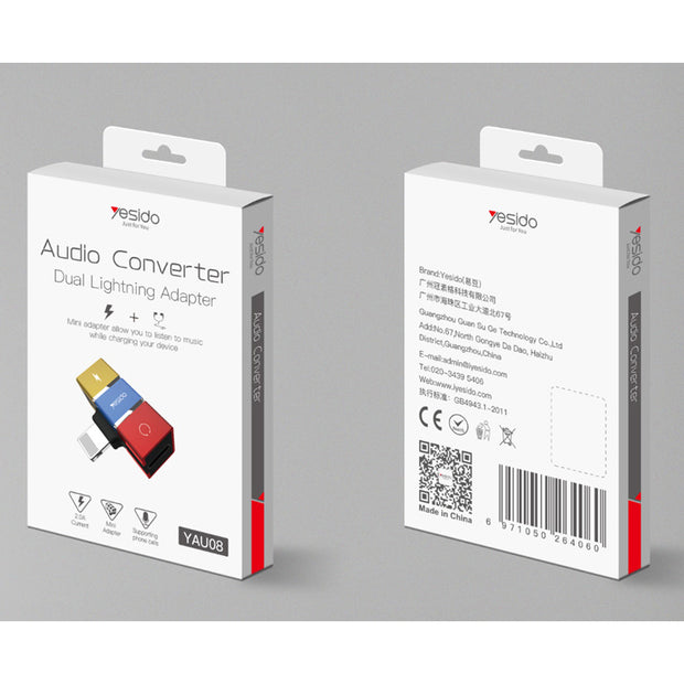 Yesido Lightning To Dual Lightning Audio Adapter Converter