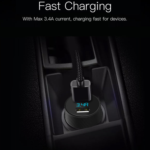 Yesido Aluminum Alloy Dual USB 3.4A Car Charger with Voltmeter