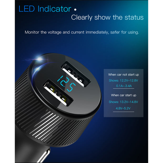 Yesido Aluminum Alloy Dual USB 3.4A Car Charger with Voltmeter