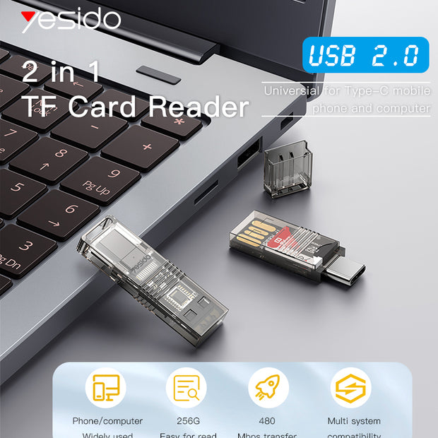 Yesido 2 In 1 Multi Function USB 3.0 Type-C to USB & TF card OTG card Reader adapter