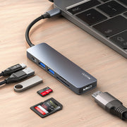 Yesido 6-in-1 Aluminium Alloy USB-C Multiport Hub Adapter with 4K HDMI & Card Reader