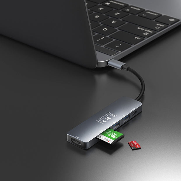 Yesido 6-in-1 Aluminium Alloy USB-C Multiport Hub Adapter with 4K HDMI & Card Reader