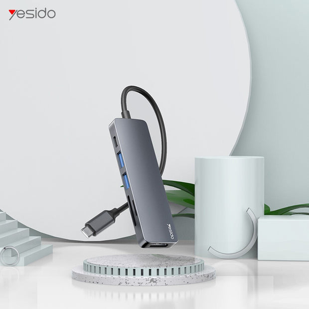 Yesido 6-in-1 Aluminium Alloy USB-C Multiport Hub Adapter with 4K HDMI & Card Reader