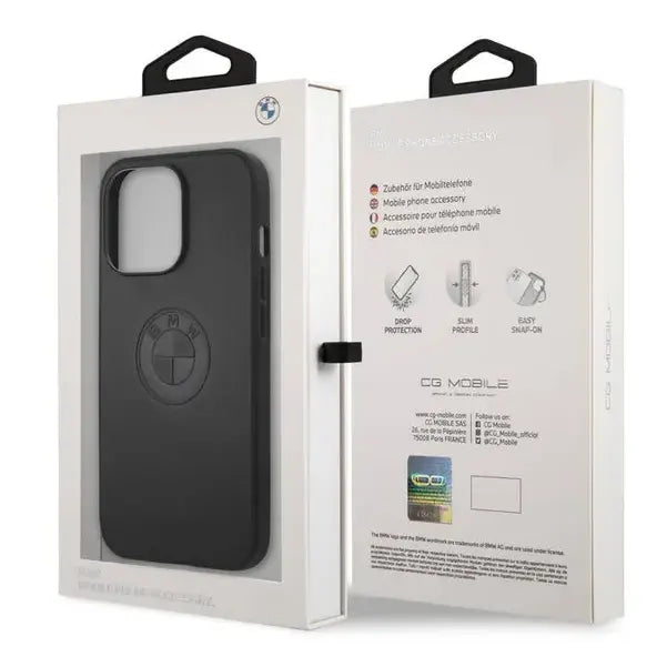 BMW Real Leather Hard Case Embossed Logo Electroplated Anthracite Frame - iCase Stores