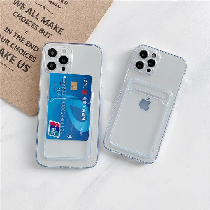 Bumper + Lens Protection + Card Holder Clear iPhone Case - iCase Stores