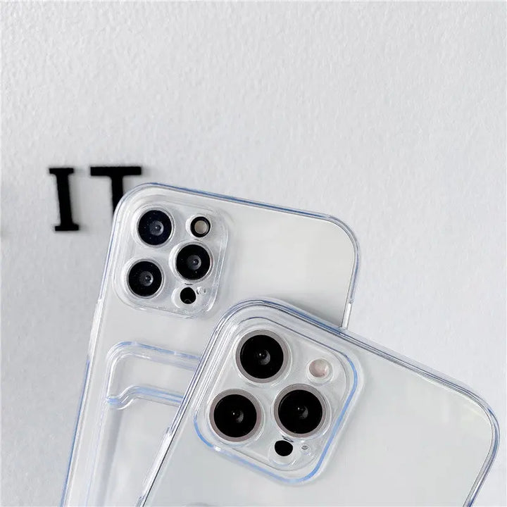 Bumper + Lens Protection + Card Holder Clear iPhone Case - iCase Stores