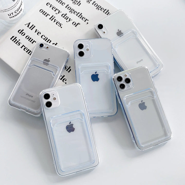 Bumper + Lens Protection + Card Holder Clear iPhone Case - iCase Stores
