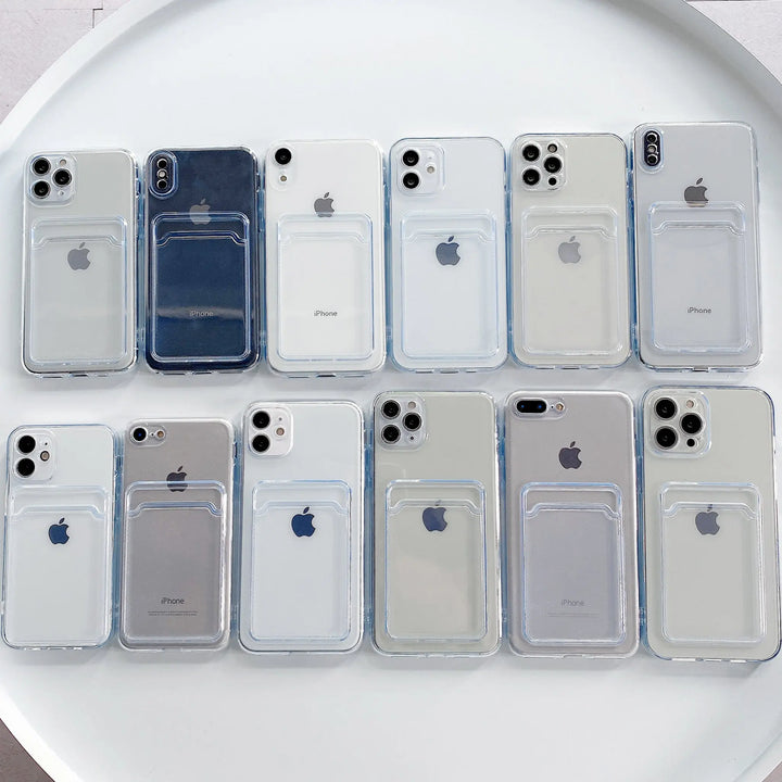 Bumper + Lens Protection + Card Holder Clear iPhone Case - iCase Stores