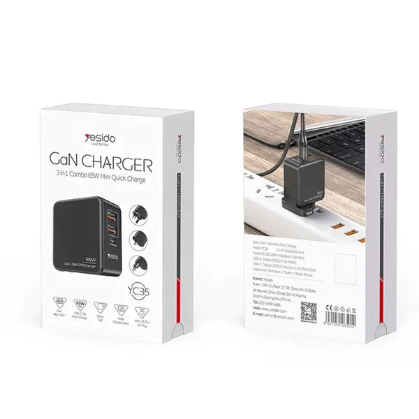 Yesido 3-In-1 Combo Mini Quick Charger 65W