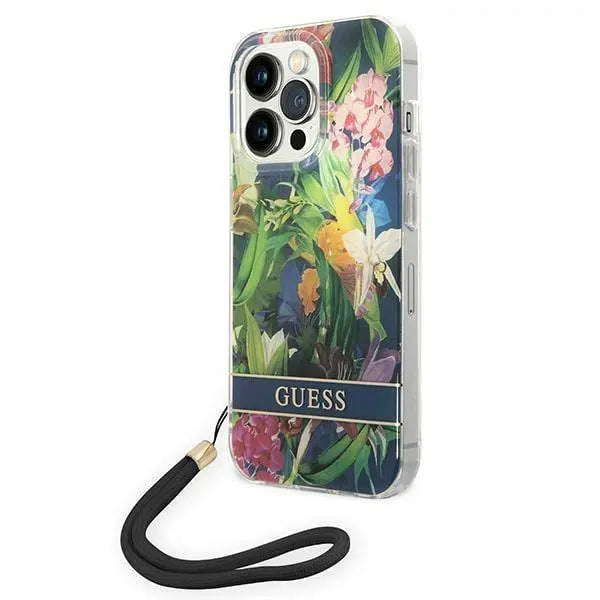 𝐆𝐔𝐄𝐒𝐒 Flower Strap Blue Hard Case - iCase Stores