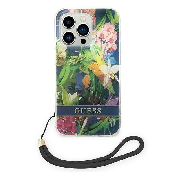 𝐆𝐔𝐄𝐒𝐒 Flower Strap Blue Hard Case - iCase Stores