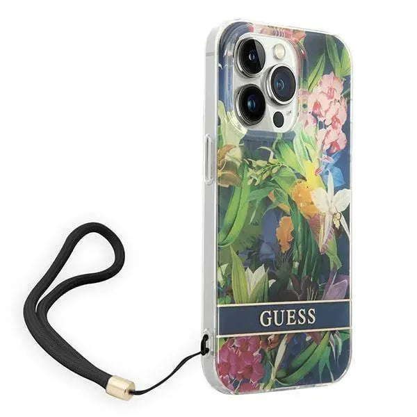𝐆𝐔𝐄𝐒𝐒 Flower Strap Blue Hard Case - iCase Stores