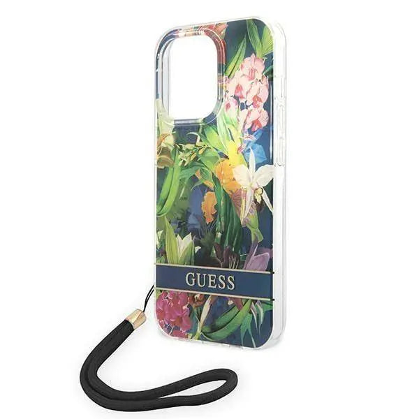 𝐆𝐔𝐄𝐒𝐒 Flower Strap Blue Hard Case - iCase Stores