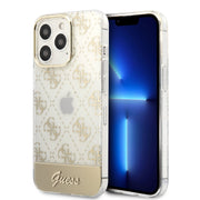 𝐆𝐔𝐄𝐒𝐒 Electroplated 4G Pattern Bottom Stripe Script Logo Case - iCase Stores