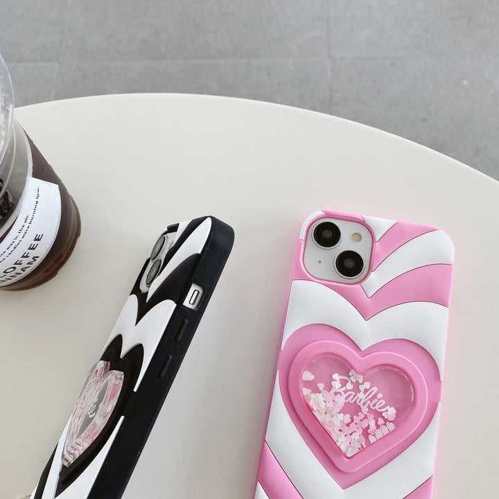 Barbie Silicone Glitter Liquid 3D Love Heart Case