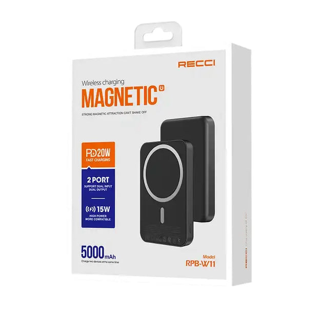 Recci Mini Portable Magnetic Suction Ultra-Slim Wireless Magnet Power Bank 5000mAh