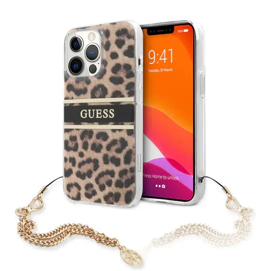 Hard Case Leopard Print Leopard Print And Stripe With Charm Chain - GUESS - iCase Stores