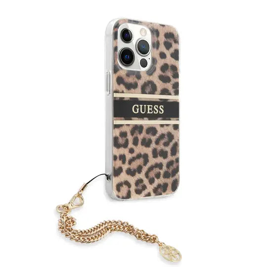 Hard Case Leopard Print Leopard Print And Stripe With Charm Chain - GUESS - iCase Stores