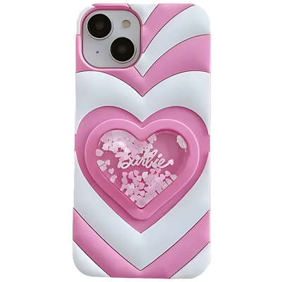 Barbie Silicone Glitter Liquid 3D Love Heart Case