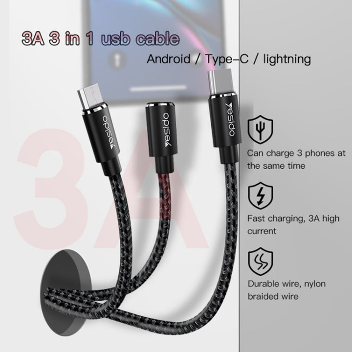 Yesido 3 in 1 Fasting Data Cable 3A - iCase Stores