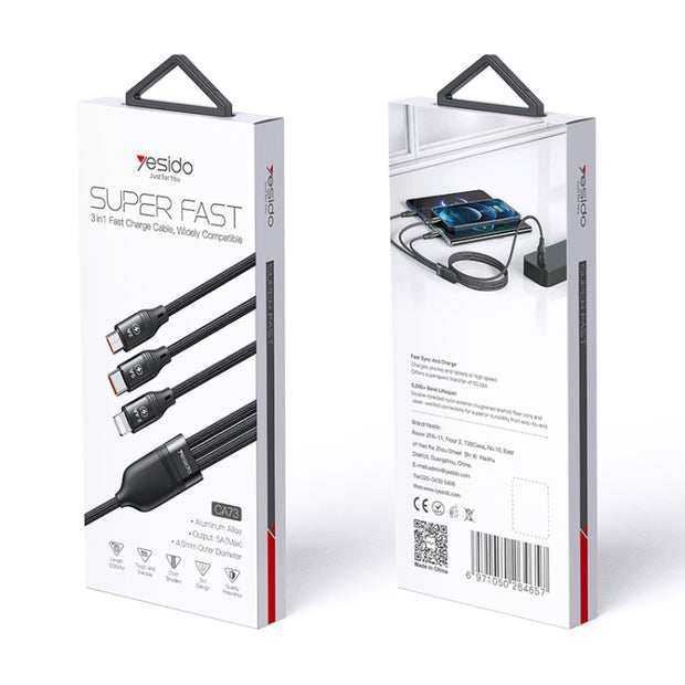 Yesido 3 In 1 Super Fast Charger Cable Widely Compatible