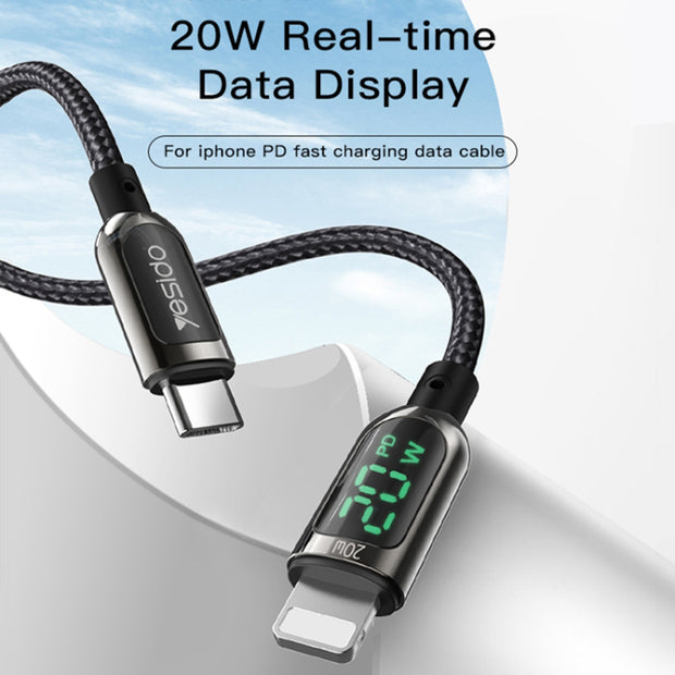 Yesido Digital Display Fast Charging  Data Cable 1.2M