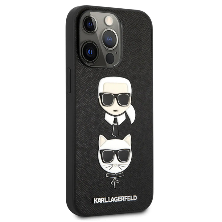 Leather Case Black PU Saffiano With Embossed Karl & Choupette Heads - iCase Stores